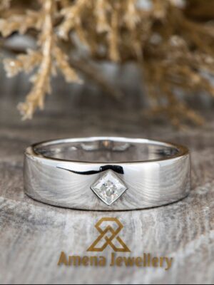 Men's Silver Wedding Band with Square Shape Diamond | Handcrafted in Bahrain | 0.10ct | 6mm WidtH