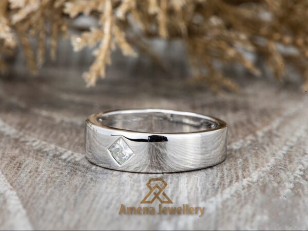 Men's Silver Wedding Band with Square Shape Diamond | Handcrafted in Bahrain | 0.10ct | 6mm WidtH