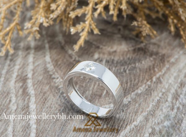 Men's Silver Wedding Band with Square Shape Diamond | Handcrafted in Bahrain | 0.10ct | 6mm WidtH