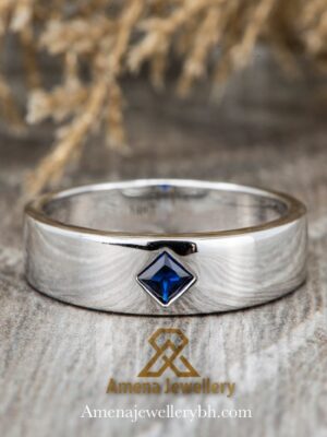 Men's Elegant 925 Silver Band with Blue Sapphire – Customizable with Natural Stones or Zirconia