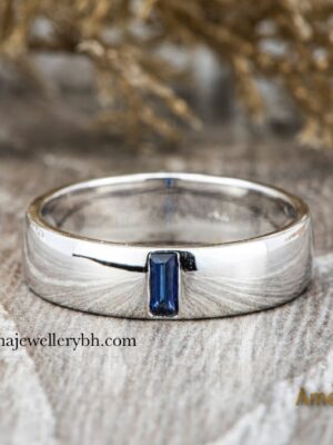 Men's 6mm 925 Silver Ring with Blue Sapphire or Zirconia – Customizable Jewelry from Bahrain