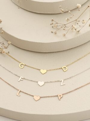 Custom Initial & Heart Necklace in Gold & Silver | Amena Jewellery Bahrain