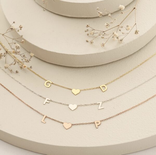 Custom Initial & Heart Necklace in Gold & Silver | Amena Jewellery Bahrain