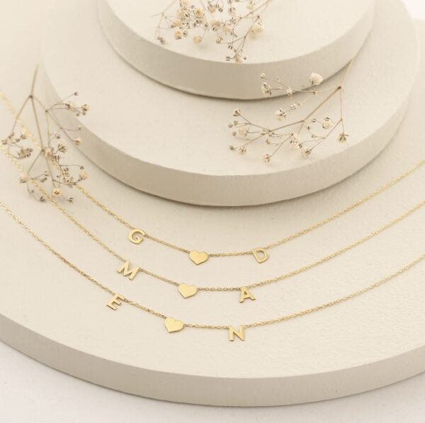 Custom Initial & Heart Necklace in Gold & Silver | Amena Jewellery Bahrain