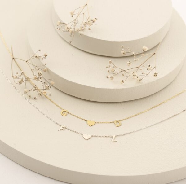Custom Initial & Heart Necklace in Gold & Silver | Amena Jewellery Bahrain