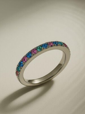 Multi Color Zircon Eternity Ring in 925 Silver – Amena Jewellery Bahrain