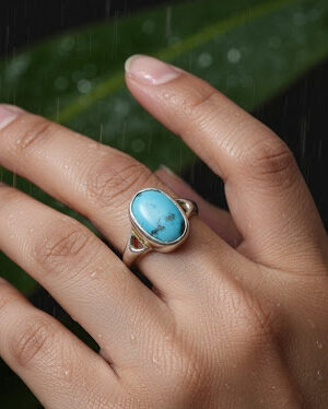 Natural Oval Turquoise Gemstone Ring | Sterling Silver Statement Ring | Amena Jewellery Bahrain