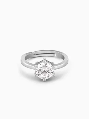 Silver Round Solitaire CZ Adjustable Ring