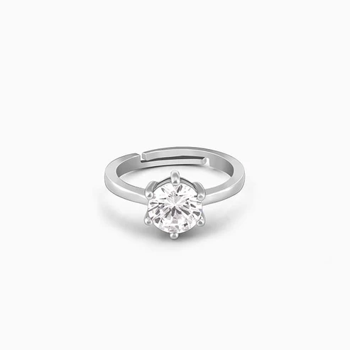 Silver Round Solitaire CZ Adjustable Ring